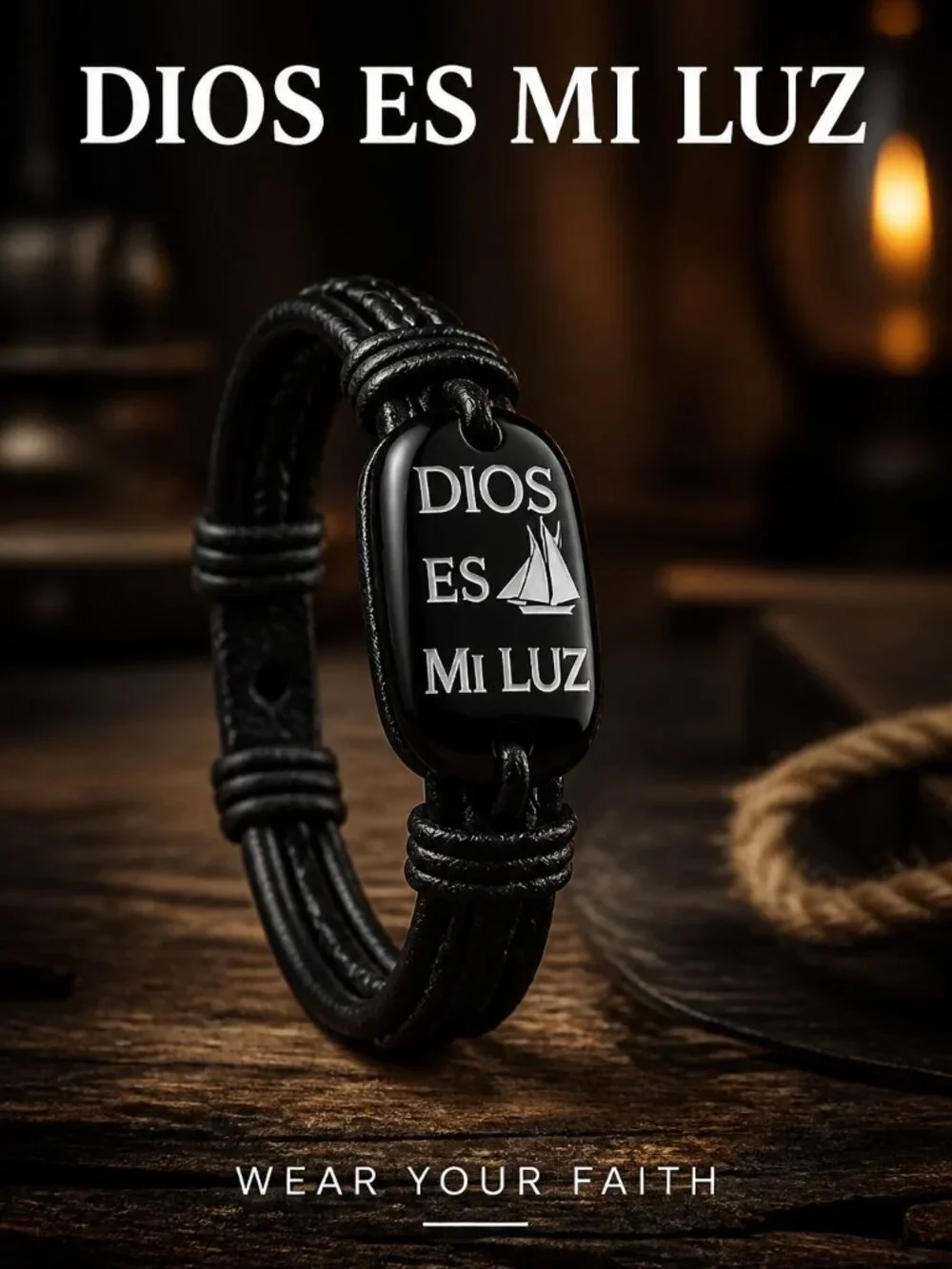Dios Es Mi Luz Leather Bracelet